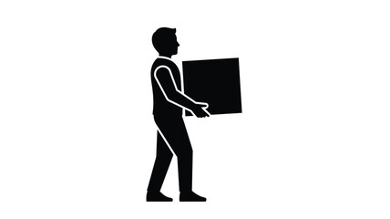 A man carrying a box depicted in a striking black silhouette