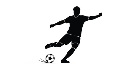 A dynamic soccer player in motion kicking the ball silhouette