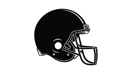 A striking black and white depiction of an american football helmet silhouette
