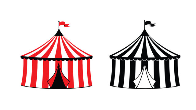 Two striped circus tents in contrasting colors a striking silhouette