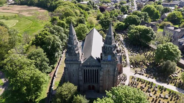 Drone shot of St Machar's Cathedral in Aberdeen, Scotland United Kingdom