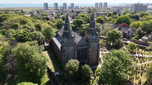Aerial view of St Machar's Cathedral in Aberdeen, Scotland, United Kingdom