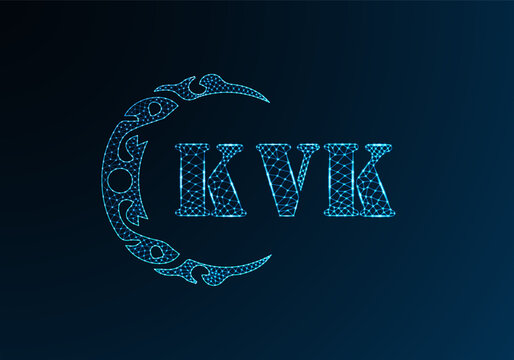 Low poly letter logo KVK design. KVK letter logo low poly vector design on blue color gradient background. KVK logo low poly design