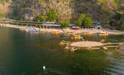 Wooden raft in Xingping, Yangshuo