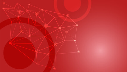 Abstract red digital network background with connected nodes and polygonal lines. Futuristic technology concept for data communication, artificial intelligence, blockchain, and cyberspace design.