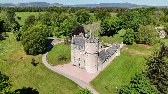 Aerial view of Castle Fraser near Kemnay, Aberdeenshire, Scotland, UK