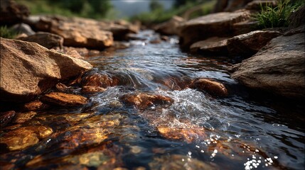 Serene Natural River Stream with Rocks Landscape Scenery Nature Element