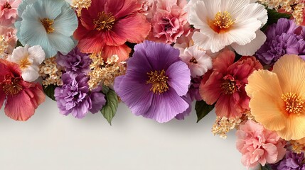 Detailed Colorful Crepe Paper Flower Arrangement with Space for Text