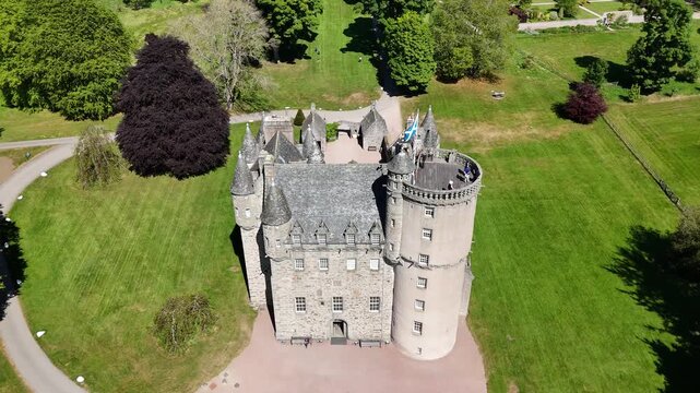 Drone shot of Castle Fraser near Kemnay, Aberdeenshire, Scotland, UK
