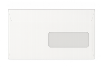 White envelope with address window on transparent background