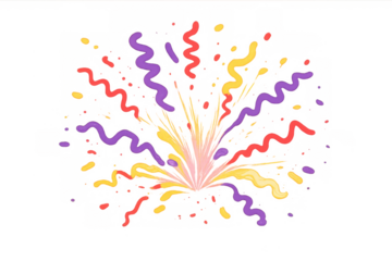 Colorful party confetti explosion with festive streamers burst capturing joy and excitement on transparent background