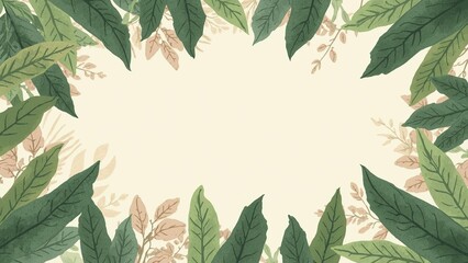 Fototapeta premium Lush Eco Organic Botanical Frame Background with Tropical Green Leaves for Sustainable Brand Packaging or Nature Banner