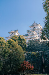 Himeji Castle, a famous world heritage building in a sunny day.