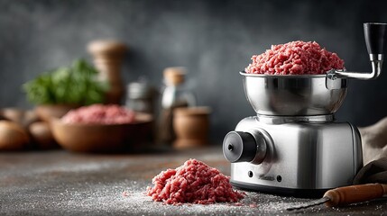 Studio Shot Fresh Raw Minced Meat Grinder Stainless Steel Food Preparation