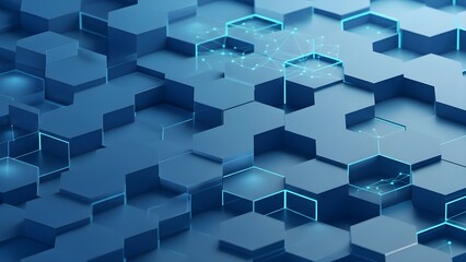 Futuristic blue hexagonal network with glowing connections