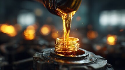 Close Up Artistic Lubricant Pouring in Engine with Bokeh Background