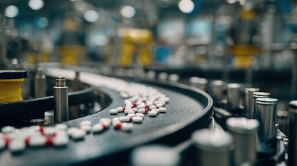 Pharmaceutical Automated Pill Conveyor Machine Production Process on Conveyor Belt