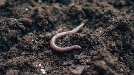 Fototapeta premium earthworm. Earthworm moving through dark moist soil, close up view. wildlife magazines, conservation campaigns, designed for eco-tourism storytelling, promotes animal welfare.