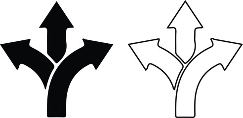 two traffic way arrow black black line icon set vector illustration direction sign symbol