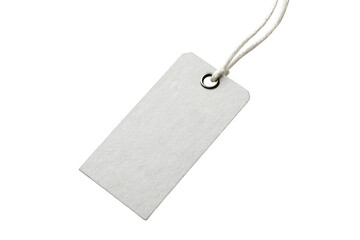 Blank white rectangular price tag with string isolated on transparent background