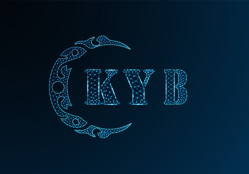 Low poly letter logo KYB design. KYB letter logo low poly vector design on blue color gradient background. KYB logo low poly design