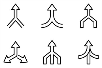 Merge arrow linear icon set. Upward arrow. Representing unity on white background