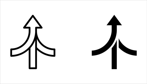 Merge arrow linear icon set. Upward arrow. Representing unity on white background
