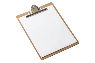 Wooden clipboard with blank paper isolated on transparent background
