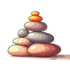 Cartoon illustration of stacked colorful stones in a pyramid shape on white