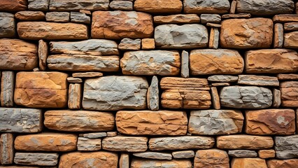 Close up of a stone wall made of brown and gray rocks