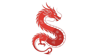 A red and golden dragon mascot for Chinese New Year celebrations on a white background, depicted in a vector style with intricate designs.
