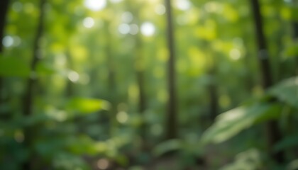 Blurry Nature Wallpaper Forest Bokeh Background with Green Defocused Backdrop for Creative Design Use