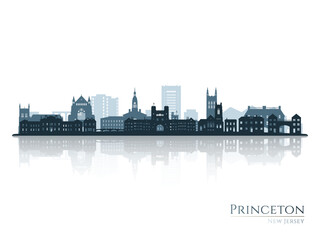 Obraz premium Princeton skyline silhouette with reflection. Landscape Princeton, NJ. Vector illustration.