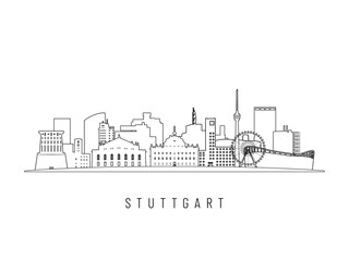Detailed Stuttgart skyline vector illustration. Stuttgart buildings in line art style, perfect for modern designs.