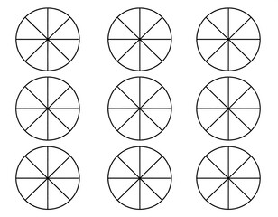 Nine evenly divided circles arranged in a three-by-three grid pattern