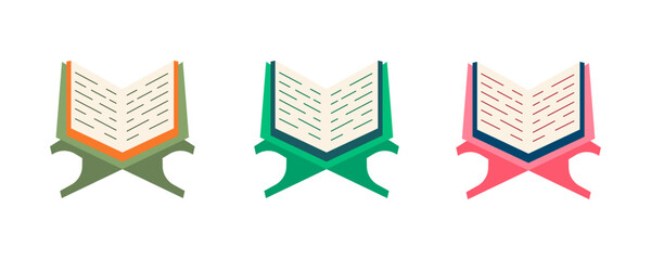 Three Open Religious Books on Stands  Flat Design Vector