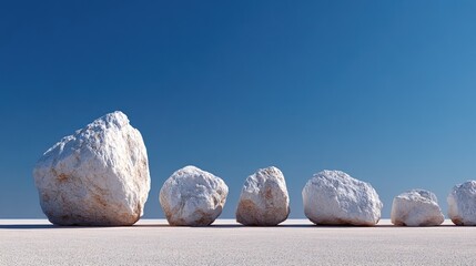 Line of White Rock Stones Under Blue Sky Landscape Scene