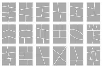 Comic book frame layout with manga-style panels and vertical grid template for creative photo collage design and storytelling projects. Vector illustration