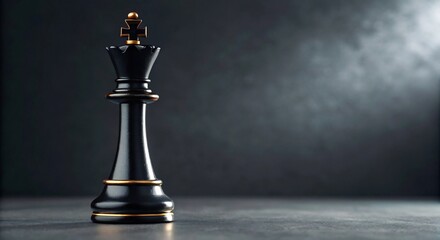 Majestic black chess king piece symbolizing power and strategy, dramatically lit on a dark, abstract background