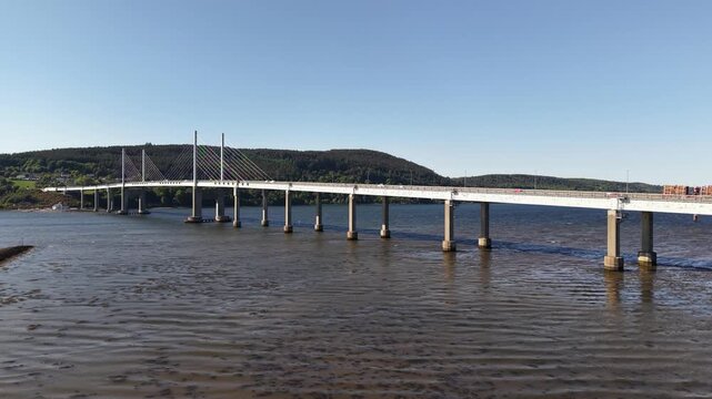 Aerial view of Kessock Bridge over Beauly Firth, Inverness, Scotland, UK
