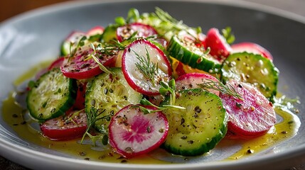 Freshly Tossed Radish and Cucumber Salad with Dill and Olive Oil