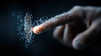 Digital Futuristic Fingerprint Scan with Glowing Particle Effect Security Concept