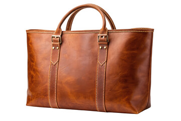 Brown leather tote bag isolated on transparent background