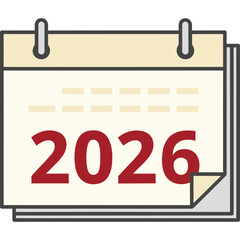 Calendar page showing year 2026 with red numbers