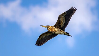 Obraz premium American Bittern in Flight - A Study in Avian Grace and Natural Beauty.