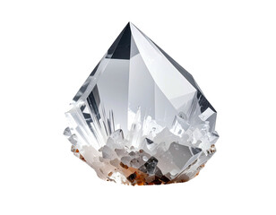 Pointed clear crystal atop rock base