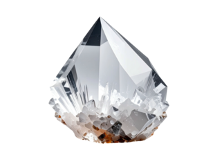 Pointed clear crystal atop rock base