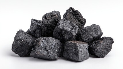Fototapeta premium Pile of black coal chunks isolated on white background