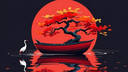 Boat Beneath the Red Sun