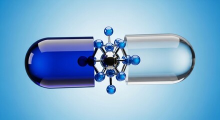 Molecular Medicine and Drug Delivery Concept with Open Capsule and Nanotechnology Structure